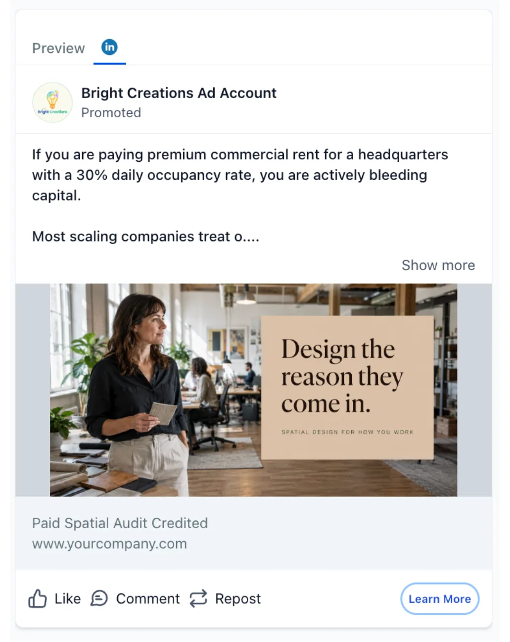 Diseño de interiores — aviso de LinkedIn