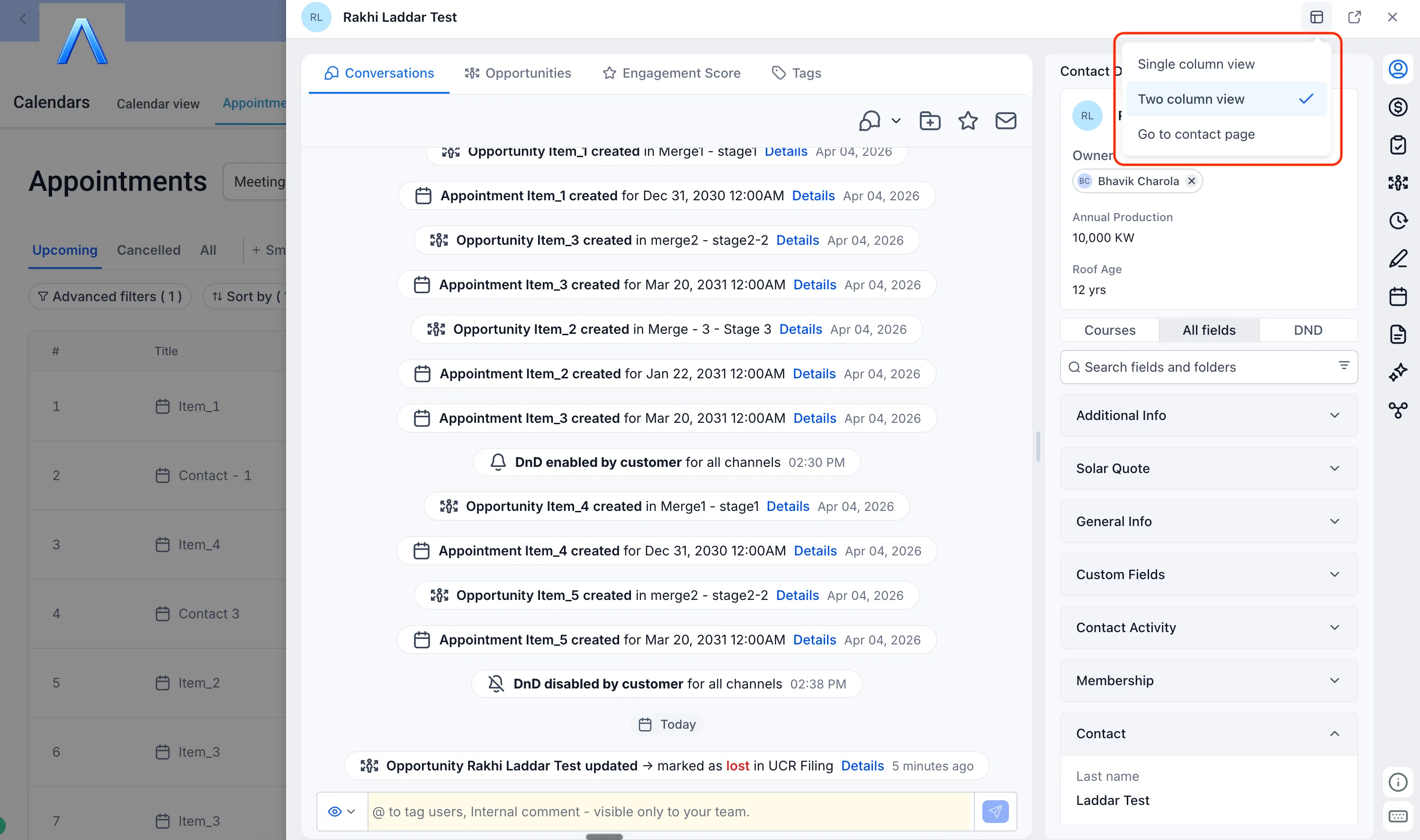 Opciones para abrir la ficha del contacto