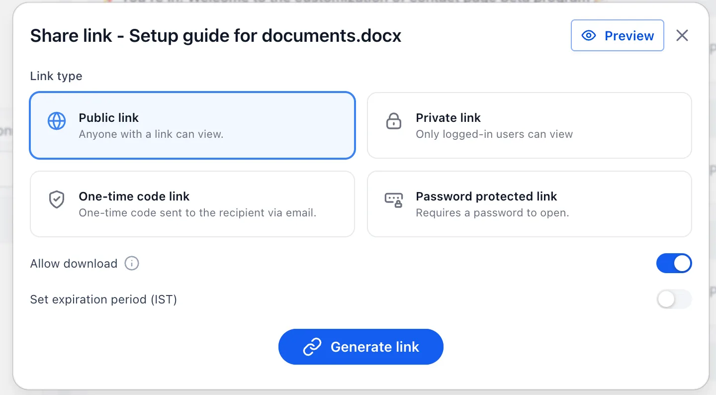 Generación de un enlace privado para un documento existente