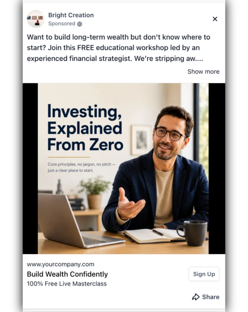 Asesor financiero — aviso de Facebook